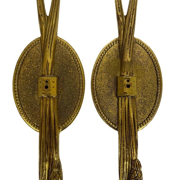 Vintage Gold Gilded Cast Metal Shiny Tassel Wall Decor Heavy Spain Design - Picture 3 of 6